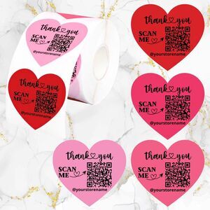 100 Pack QR Thermal Hearts Stickers with Personalization 2" x 1.8"